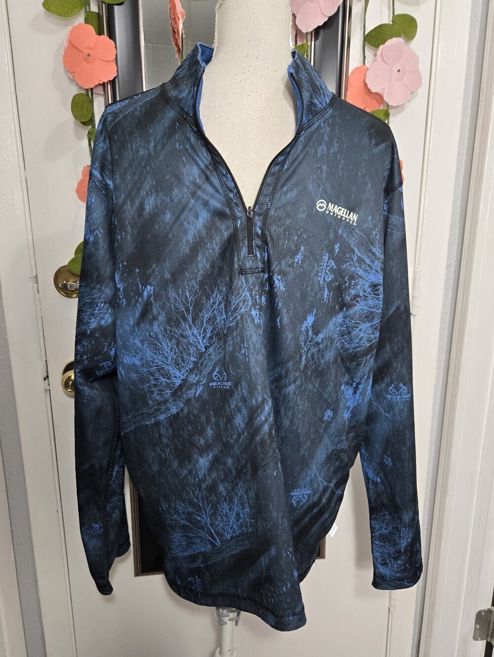 Realtree Men's 1/4 Zip Sweatshirt Blue Camo Fishing Sz XL
